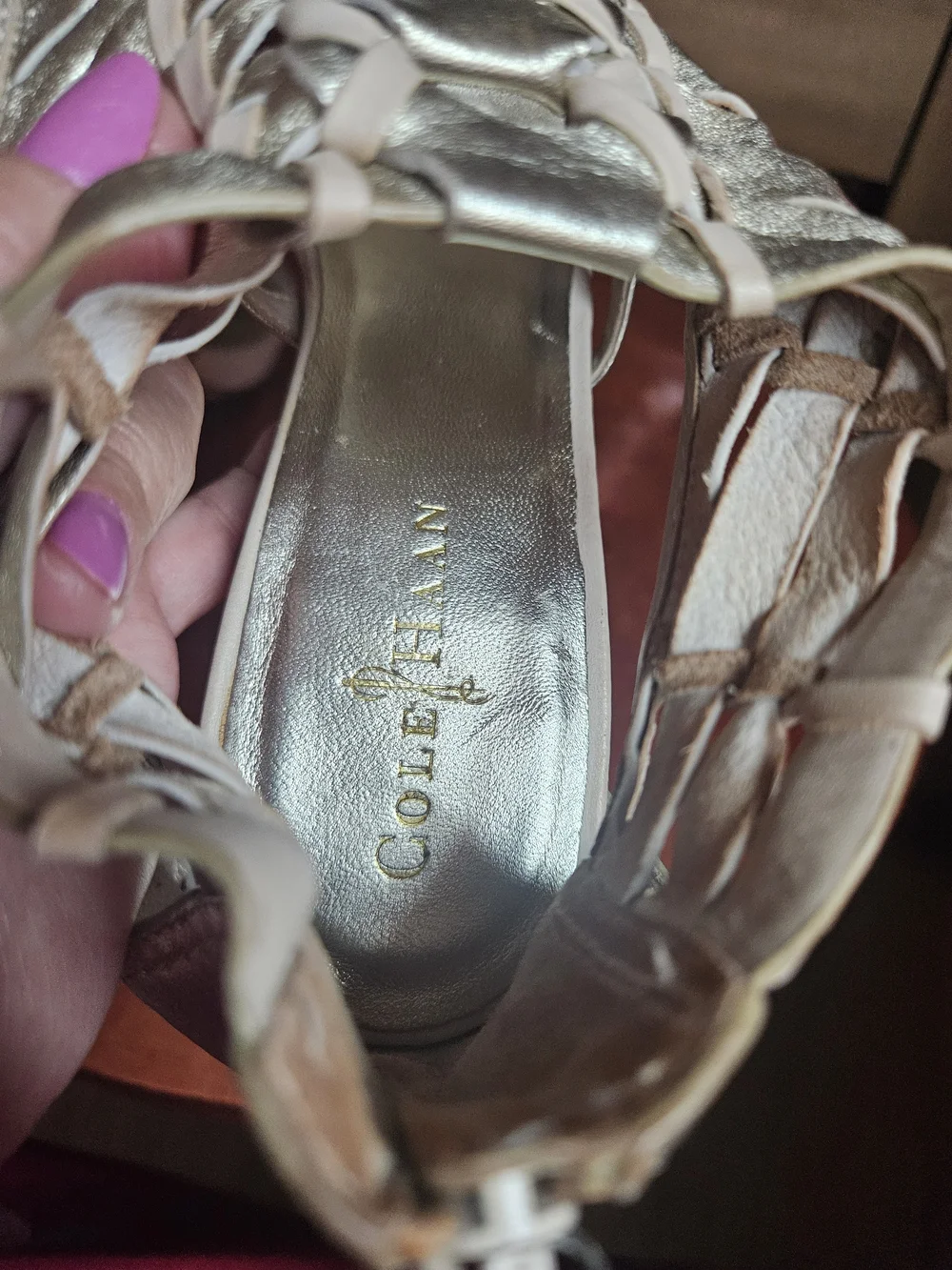 Cole Haan Silver Braided Leather High-Heel Sandals Size 10 Nikeair Comfartable